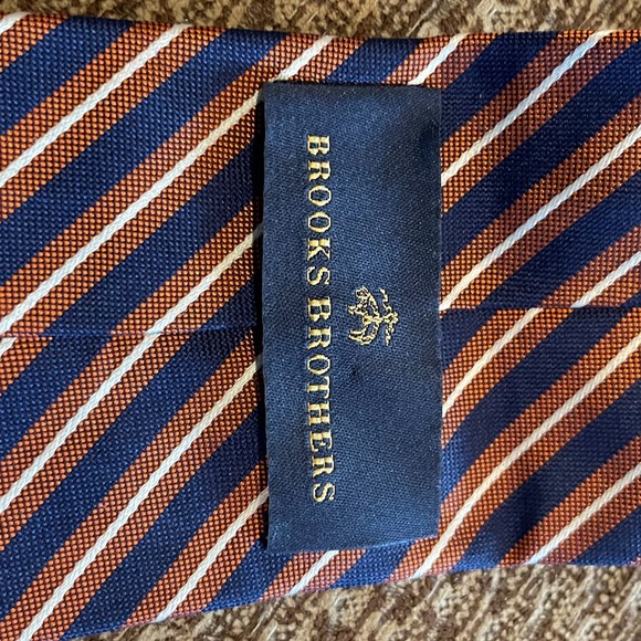 Brooks Brothers Men's Silk Tie Blue Brown Repp Stripe Handmade USA Preppy 3.5x58 - Picture 4 of 5